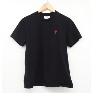 AMI Paris Men's Logo Embroidered Stretch Cotton Jersey T Shirt Sz Black S